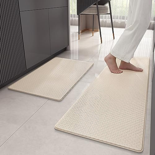 Color G 2 Stück Küchenteppich Waschbar rutschfest, Teppich Läufer, Satz PVC Küchenläufer, Teppich Küche Wasserdicht und Ölbeständig, Küchenmatte Schwer Für Küchen, Flur (Beige, 43x75cm+43x200cm)