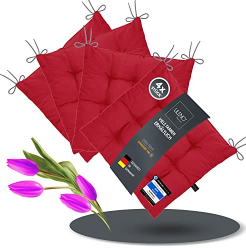 LILENO HOME 4er Set Stuhlkissen 28 Weinrot (40x40x6 cm) - Sitzkissen für Garten, Küche oder Esszimmer - UV-beständige Indoor u. Outdoor Stuhlauflage als Stuhl-Kissen (Linda FUM)
