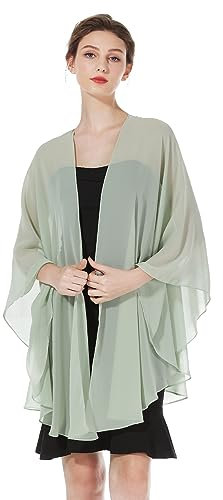 BEAUTELICATE Femme Étole Châle Elégant Foulard Boléro Cape en Mousseline de Soie Pour Robe de Soirée Mariage Mariée Cérémonie(Vert Sauge, Taille Unique)