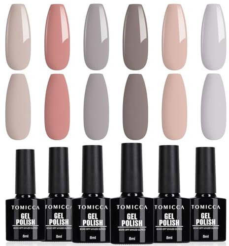 TOMICCA 6 Couleurs Vernis Gel UV à ongles Rose Nude Gris Set Gel Vernis Semi Permanent Soak Off UV/LED cadeau Non toxique et durable pour Starter Nail Art Salon DIY Home,8ml