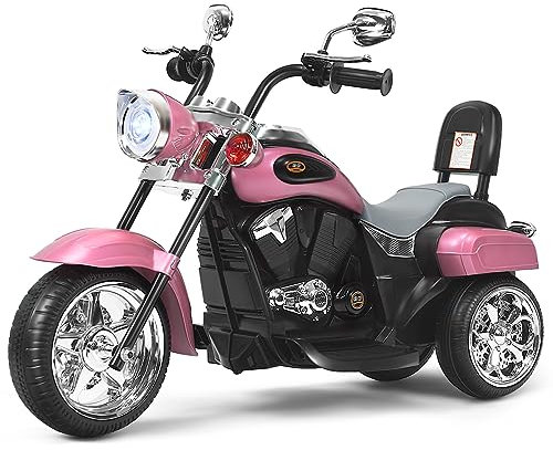 DREAMADE Elektro-Motorrad Kindermotorrad, 6V Elektromotorrad mit einstellbaren Scheinwerfern & Hupe & Pedalen, Elektrofahrzeug für Kinder ab 3 Jahren (Pink)