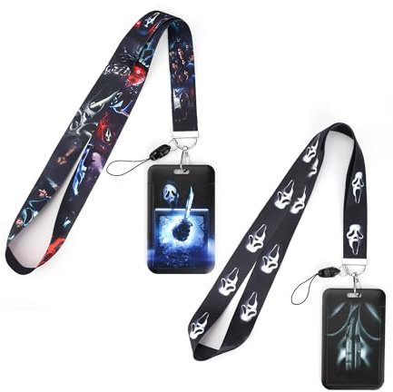 GTOTd Scream Lanyard Schlüsselband (2 Pcs) with ID Badge Holder Ausweishalter Decoartions (2 Pcs). Geschenke Merch Ghostface Zubehör Key Zeichenfolge Brieftasche Schlüsselband für Teens