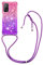 HomiTunky Handykette für Xiaomi Mi 10T/10T Pro Hülle mit Band,Silikon Durchsichtig Transparent Flüssig Glitzer mit Kette Kordel Bumper Treibsand Necklace TPU Schutzhülle Case,Pink und Lila