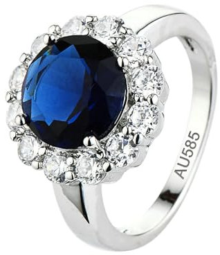 Epinki Weiß Gold 14K Eheringe, Blume Freundschaftsringe Partnerringe mit Aquamarin Blau, Au585 Gold Hochzeitsband Partnerringe Echte Goldschmuck, Gr.58 (18.5)