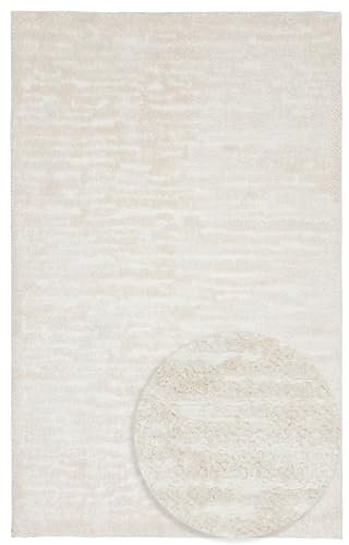 TESSO LIVING Hochflor Wohnzimmer - 200cm x 290cm - Einfarbig Weiß - Linien Hochtief-Muster - 3D-Effect - Shaggy Teppich Schlafzimmer, Boho, Scandi