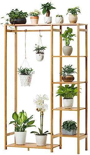ASHILD Bambus-Pflanzenständer, 6 Etagen, für drinnen und draußen, wasserdichter Pflanzgefäß-Ausstellungsständer, Aufbewahrungsorganisator für Terrasse, Balkon, Hof, Garten, Ecke, Einheitsgrö