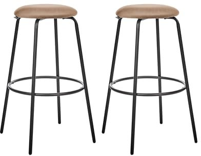 Beliani Barhocker 2er Set Samtstoff braun ohne Lehne mit Fußstützen Retro Design Morton