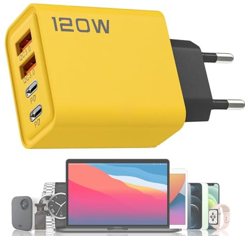 Chargeur, 120 W, Chargeur multiport USB, Adaptateur USB pour téléphone, PD Double Type C, Chargeur Mural à Charge Rapide, Accessoires pour Smartphone pour Les Voyages