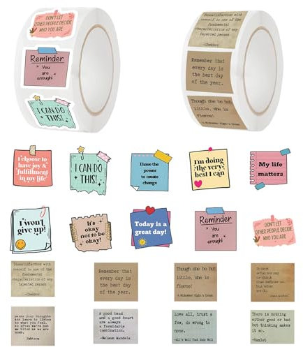 1000 Pcs Motivational Sticker,Waterproof Vinyl Stickers Decals,Aesthetic Label Stickers,Personalized Inspirational Word Stickers for Scrapbook,Planner,Book,Water Bottle (2 Rolls)