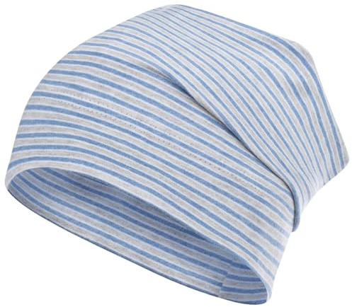 Smarilla Mütze gestreift Übergangsmütze Beanie Junge Mädchen Stoffmütze, Bekleidungsgröße: 50-52, Farbe: Blau-Grau
