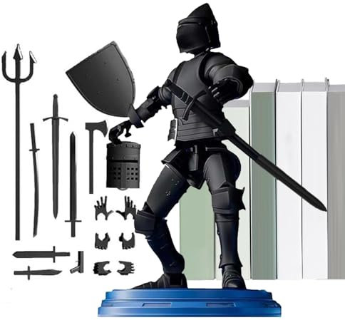 Titans t 13 Action Figur, Dummys 13 Roboter Actionfigur In Rüstung, Generation Mittelalterlicher Ritter Actionfigur, Mehrgelenk Actionfigur Krieger, Abnehmbare Gelenkpuppe Mit Waffen(Schwarz)