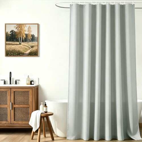 Lerores Duschvorhang 80x200cm Grau, Beschwerter Saum Antischimmel Textil, Wasserabweisend, Waschbar Polyester Stoff Badevorhänge für Badezimmer, Badewanne mit 8 Duschvorhangringe