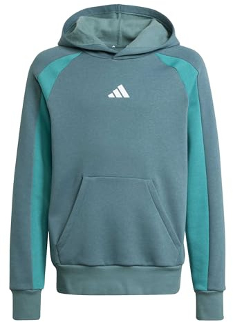 adidas Unisex Kinder Seasonal Essentials Colorblock Fleece Hoodie, preloved Teal/Pure Teal/White, 13-14 Years