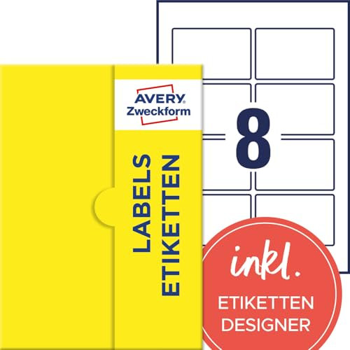 AVERY Zweckform P3461-100 Universal Etiketten (800 Klebeetiketten, 85x55mm auf A4, Papier, bedruckbare Produktetiketten, selbstklebende Marmeladenetiketten, individuelle Aufkleber) 100 Blatt, weiß