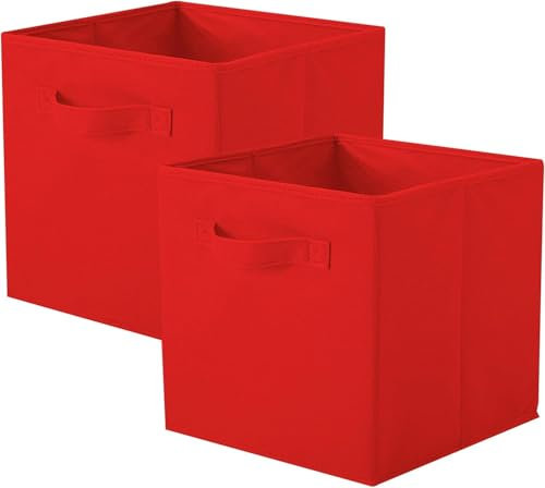 powerking Storage Bins, Foldable Fabric Storage Cubes and Cloth Storage Organizer Drawer for Closet and Toys Storage, 2 Pack (Red)
