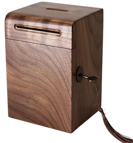 Coffre A Bijoux Femme Boîte D'économie D'argent Faite À La Main En Noyer Avec Serrure, Pot Pièces Monnaie Sûr En Bois, Tirelires Décoration Maison Pour Adultes, Banque Boite Bijoux Homme Boite Cadenas