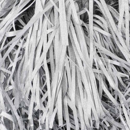 BoxSkivra 0,9 kg Silber Crinkle Paper Geschreddertes Papier für Geschenkkörbe Füllpapier Shred für Geschenkverpackung Knisterschnitt Papierschnipsel Filler für Osterkorb Gras, Weihnachten, Geburtstag