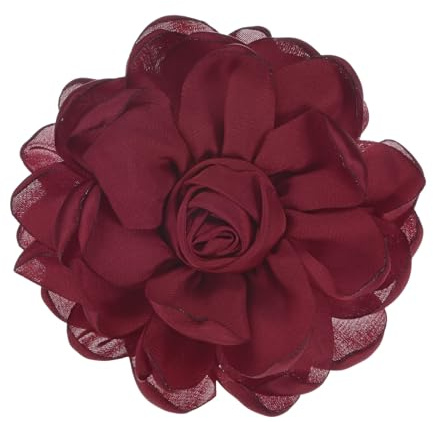M METERXITY Broches et épingles en forme de rose 10 cm rouge bordeaux | pour femme, épingles à cheveux en satin délicat, grandes fleurs de camélia pour mariage fêtes vêtements joyaux
