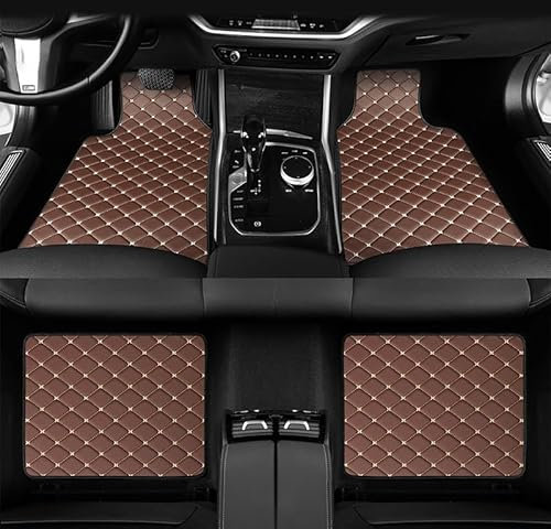 AIMXGBPS 4 Stück Auto Fußmatten für Mini(2. Gen)(R56) 3-Door Hatchback 2007-2013, Anti-Rutsch Leder Matten Vorne Hinten Antischmutz Schutz Teppich Innenzubehör, E Coffee Beige