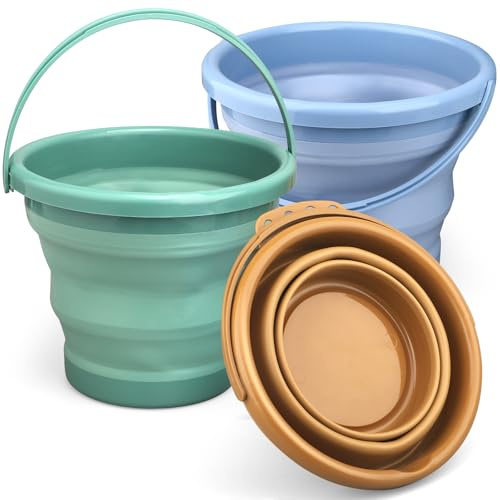 3PCS Foldable Beach Bucket Sandbox Kit Snow Toy for Kid Adult, Collapsible Small Bucket for Washing Camping Fishing, Silicone Sand Pail for Garden Planting, Travel, Beach Summer Toy Gift for Boy Girl