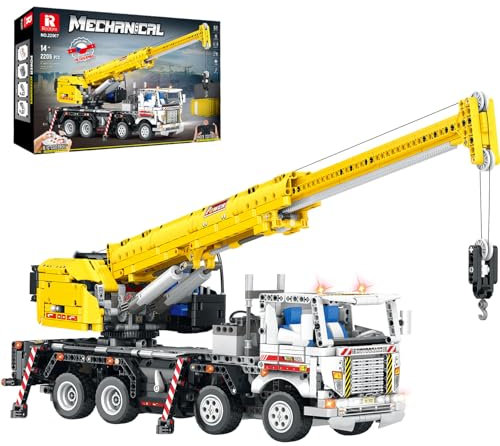 Reobrix Kran Baustein-Set 22007, ferngesteuertes Kranspielzeug mit Mehrfachfunktions-Umschaltung, mechanischer Bau LKW-Modellbausatz, Geschenk für Jungen und Mädchen ab 14 Jahren, 2023 Teile