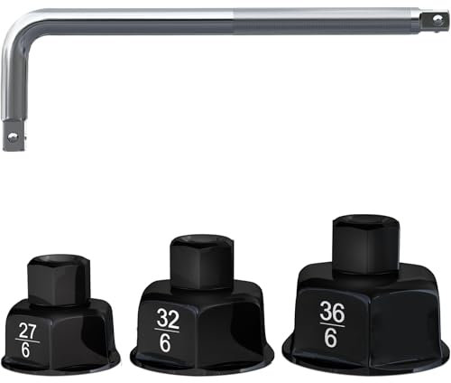PMJMANKI 1/2 Zoll 27 mm, 32 mm, 36 mm Ölfilter-Steckschlüsselsatz und 1/2 Zoll 10-Zoll-Radmutternschlüssel für BMW, Mercedes-Benz, Volkswagen, Ford, Mini, Volvo, Audi, VW usw.