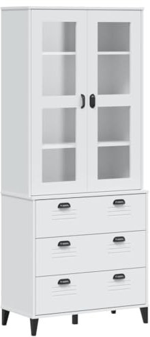 SXJEQOC Anrichte Sideboard Küchenschrank Vitrinenschrank Küche Kitchen Cabinet - Highboard VIKEN Weiß 80x40x190 cm Massivholz Kiefer für Küche Speisesaal Wohnstube Teestube
