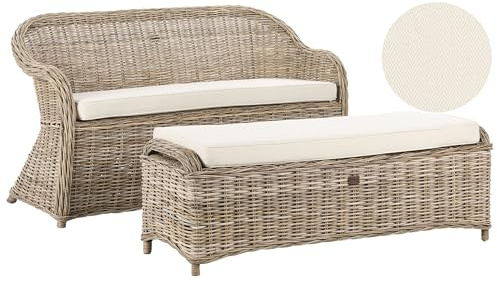 Beliani Gartenbank 141 cm mit Ottomane Rattan naturfarben Auflagen beige Boho Susua