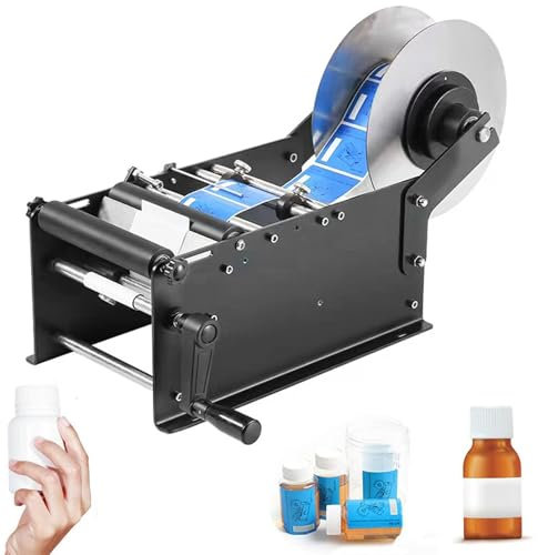 HNBYLMM Manual Round Bottle Labeling Machine with Handle, Adjustable Bottle Labeler Label Applicator Machine, Beer Cans Wine Adhesive Sticker Labeler, 15-30pcs/min