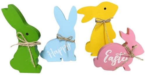 Osterhasen Holz Figuren Osterdeko Hasen Osterhasen Bunte Kaninchen Mit Tablett Dekoration Osterdeko Hasen Osterhasen Holz Deko (Yellow, One Size)