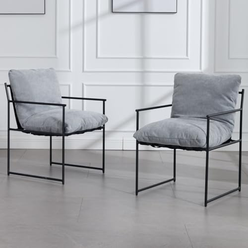 chairus Esszimmerstühle 2er Set Gepolsterte Küchenstühle für Esszimmer Chenille Akzentstühle mit Metallbeinen Küche Polsterstühle Wohnzimmer, Grau