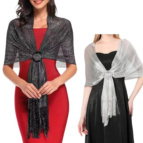 LBJFYHJN 2 Stück Stola für Abendkleid，Glitzer Schultertuch Damen，Stole mit Schnalle, Schal für Party Abendkleid Festlich Hochzeit Frühling