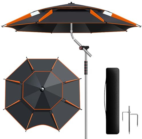 Misorat Gran sombrilla 260/240 / 220cm, sombrilla de Pesca a Prueba de Viento protección Ultravioleta 50 +, sombrilla Inclinada en la Punta del Suelo, sombrilla de Viaje/Camping/Senderismo,2.2m