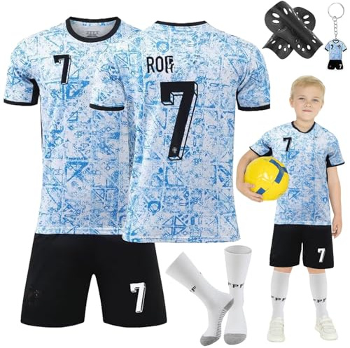 Heartsking Kids Football Kit #7 Home Away Soccer Jerseys & Kits for Boys & Girls, Football Training Shirts, Shorts, Socks, Guards, Keychain, Bracelets & Bandages, Gifts for Children