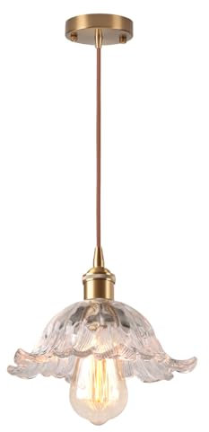 DLGLOLIN Suspension Luminaire Intérieur Verre Lampe Suspendue Vintage Industrielle E27 Lustre à Fleurs Créatif Déco Eclairage de Plafond pour Cuisine Salon Chambre