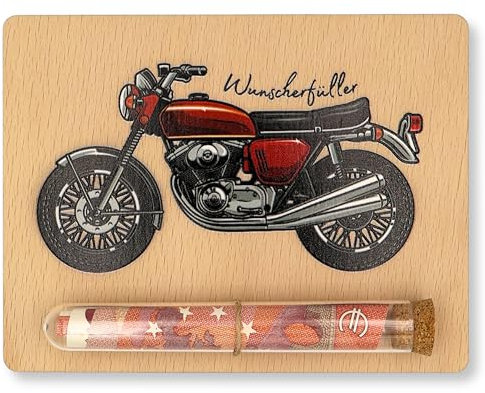 ZUKLA Verpackung Geldgeschenk Motorrad - 13 x 10 cm - mit Reagenzglas - Geldgeschenk Verpackung Holz - Geldgeschenke Motorradfahrer - Gutschein Motorrad Geschenke für Männer & Frauen