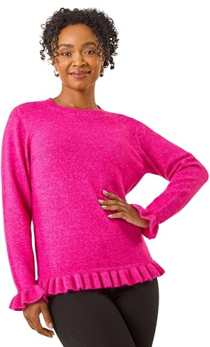 Roman Petite Flute Hem Knit Jumper for Women UK - Ladies Everyday Autumn Winter Round Neckline Comfy Soft Evening Vacation Work Party Night Out