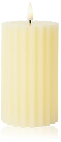 Curator Home Single Wax LED Candle with Grooved Edge – 12.5cm Off White Pillar Candle – Real Wax Flameless Candle, Warm White LED Wick, Battery Operated – Elegant Home Decoration (Off White)
