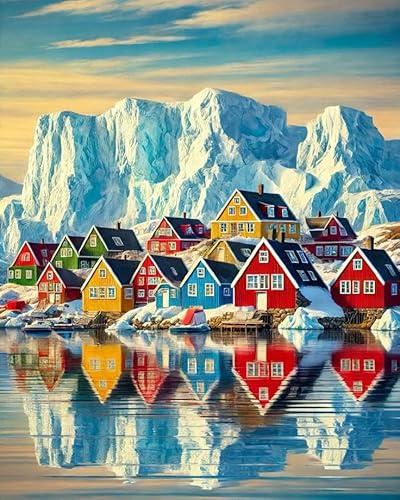 Paint by Numbers for Adults, Arctic Village Painting Kits, 16 x 20 Inch | DIY Acrylic Painting Craft for Beginners, Relaxing Stress Relief Craft, Nordic Wall Decor, Coastal Home Decor, Gift Idea