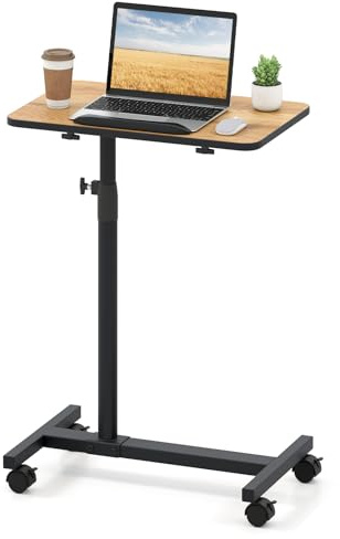 GYMAX höhenverstellbarer Betttisch auf Rollen, Braun + Schwarz