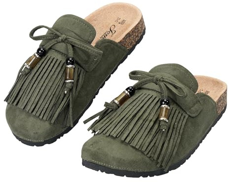 CLEIKS Ciabatte Donna Chiusa Punta con Frange Zoccoli Antiscivolo Design con Cinturino Estive Scarpe da Giardino per Interni ed Esterni