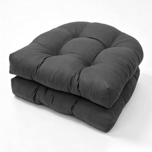 Jinfanshurich Sitzkissen Outdoor: 2-teiliges Set Stuhlkissen - 48x48cm Halbrund Balkon Kissen - Outdoor Sitzkissen für Büro Gartenstühle und Rattansessel (Dunkelgrau)