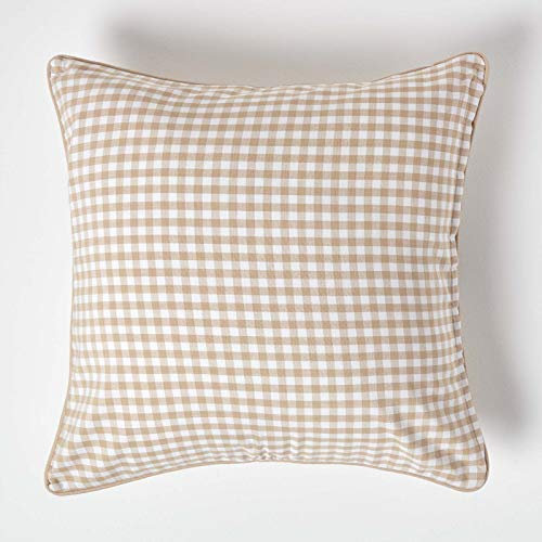 Homescapes Karierte Kissenhülle für Zierkissen Gingham, beige, 60 x 60 cm, Zierkissenbezug im Landhausstil aus 100% Baumwolle mit Reißverschluss