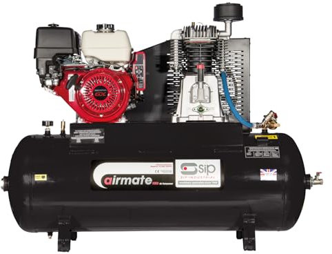 SIP Airmate ISHP11/200ES Industrial Petrol Belt-Driven Air Compressor, Powered by Honda™ GX340 340cc, 200L, 150psi / 10.3 Bar 35CFM