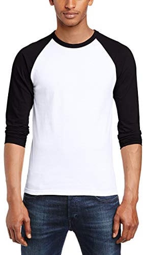 Fruit of the Loom Men's Baseball Classic Long Sleeve T Shirt, White/Black, XXL UK