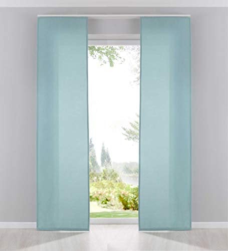 Gardinenbox 2er Pack Flächenvorhänge Schiebegardinen komplett Set Cationic Blickdicht Leinen Optik Natura seidenmatt HxB 245x60 cm Aqua Landhaus Stil, 204411-2