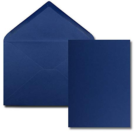 FarbenFroh by GUSTAV NEUSER 50 Stück Karte mit Umschlag Set - Einzel-Karten Din A5-14,8 x 21 cm dunkelblau mit Brief-Umschlägen Din C5-15,4 x 22 cm dunkelblau - Nassklebung