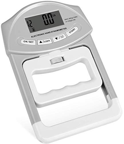 KINGCOO Digitales Handtrainer Hand Dynamometer Kraftmess zur Messung der Griffstärke Automatische Erfassung der Griffkraft 200 Lbs/90 Kgs (Grau)