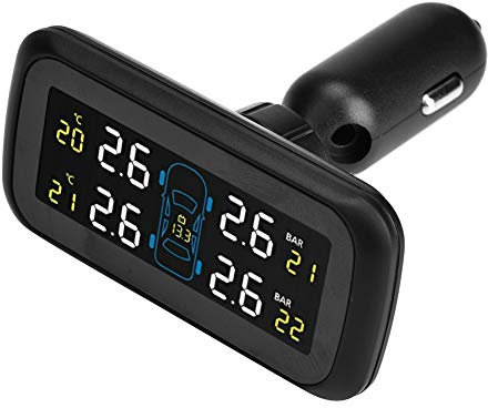 Keenso Auto Reifendruckkontrollsystem, Auto TPMS Reifendruckkontrollsystem LCD Zigarettenanzünder USB Ladegerät 4 Interner Sensor Reifendruck-Kontrollsystem