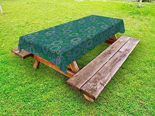 ABAKUHAUS Grün und Lila Outdoor-Tischdecke, Hexagons Kreise, dekorative waschbare Picknick-Tischdecke, 145 x 305 cm, Grün Lavendel und Veilchen